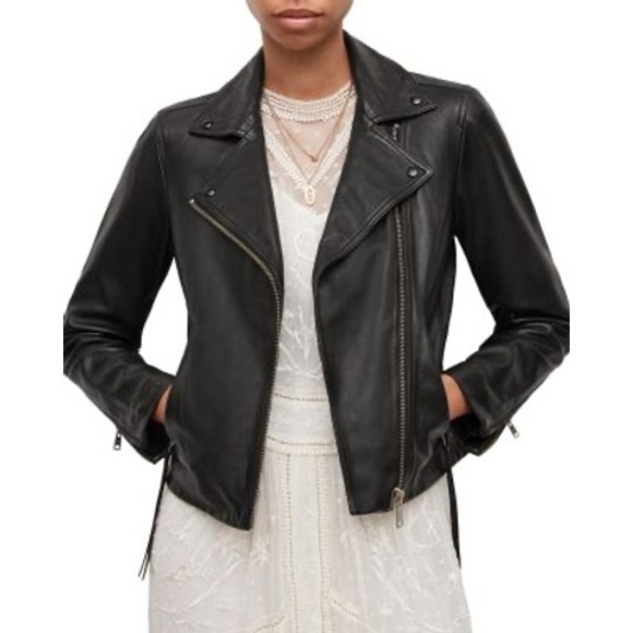 ALLSAINTS Women's Dalby Slim Fit Leather Biker Jacket Black Lamb Leather- Size 4 - Picture 2 of 8